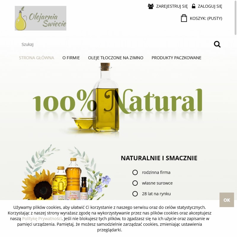 Olej roślinny zimnotłoczony sklep